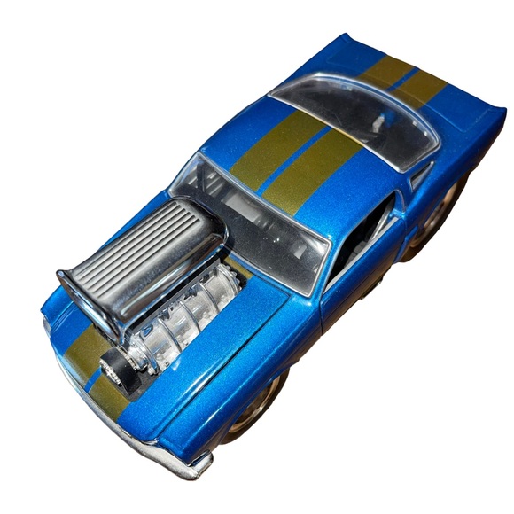Vtg 2003 1966 Ford Mustang GT 350 Shelby Muscle Machines 1:18 Blue/Gold Stripe - Picture 6 of 13